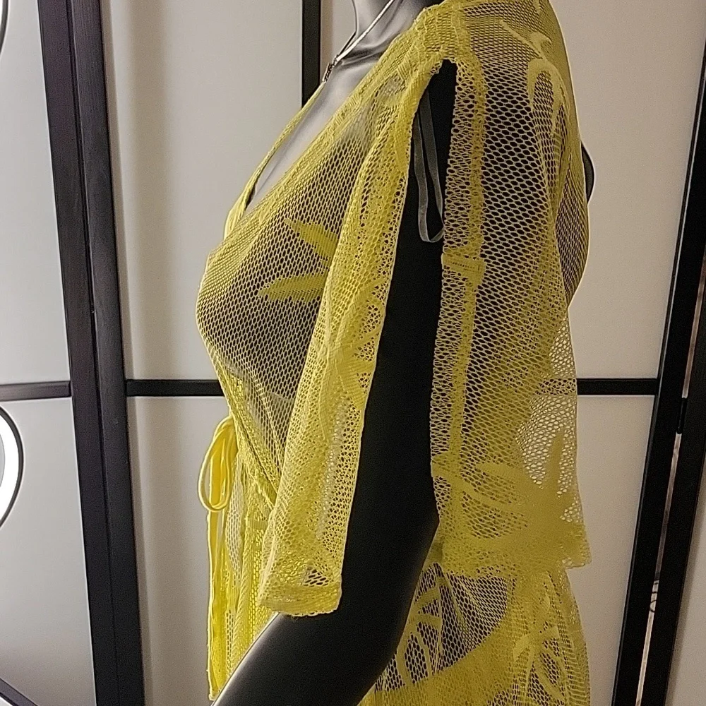 MIKEN Swim | 2-piece | Mesh Swimsuit Coverup | Sz. S | Mustard | NWOT + Swim top - Picture 13 of 17